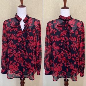 CHICO'S Floral Print Button Down Top Medium NWT